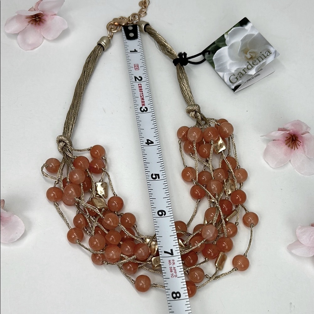 Pretty Gardenia Gold and Orange Crackle Beaded Multi Strand Necklace NWT! - Picture 2 of 13